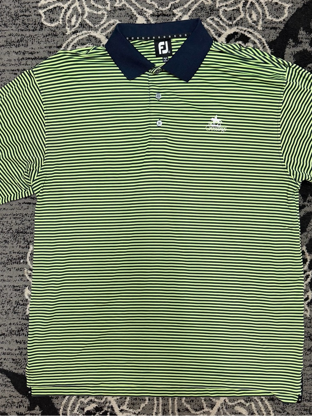 FootJoy Men’s Lime and Navy Striped Performance Polo